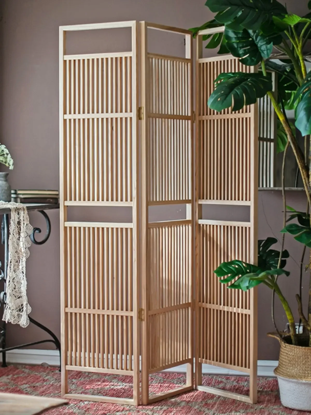 Solid wood folding screen partition zen Japanese new Chinese style ancient style tea room display window entrance