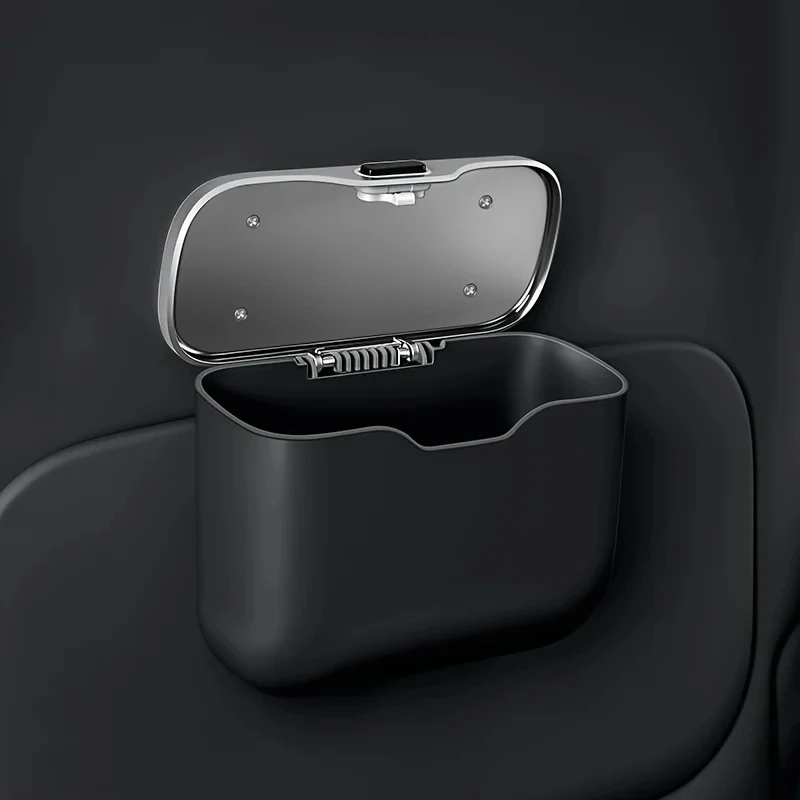 Multifunctional Car Trash Can with Lid Button Hanging Storage Bin Wet Dry Use Auto Interior Accessories Organizer Box