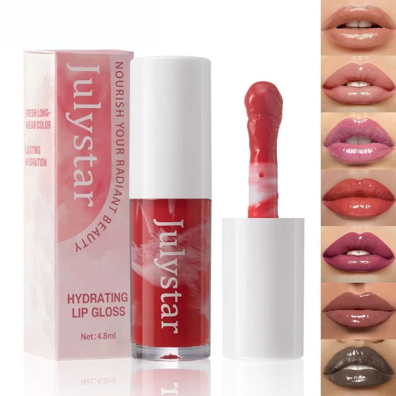 4,8 ml Water Light Jelly Gloss Spiegel-Lippenöl, Marmormuster, feuchtigkeitsspendende und feuchtigkeitsspendende Lippenglasur, klares, feuchtigkeitsspendendes Make-up