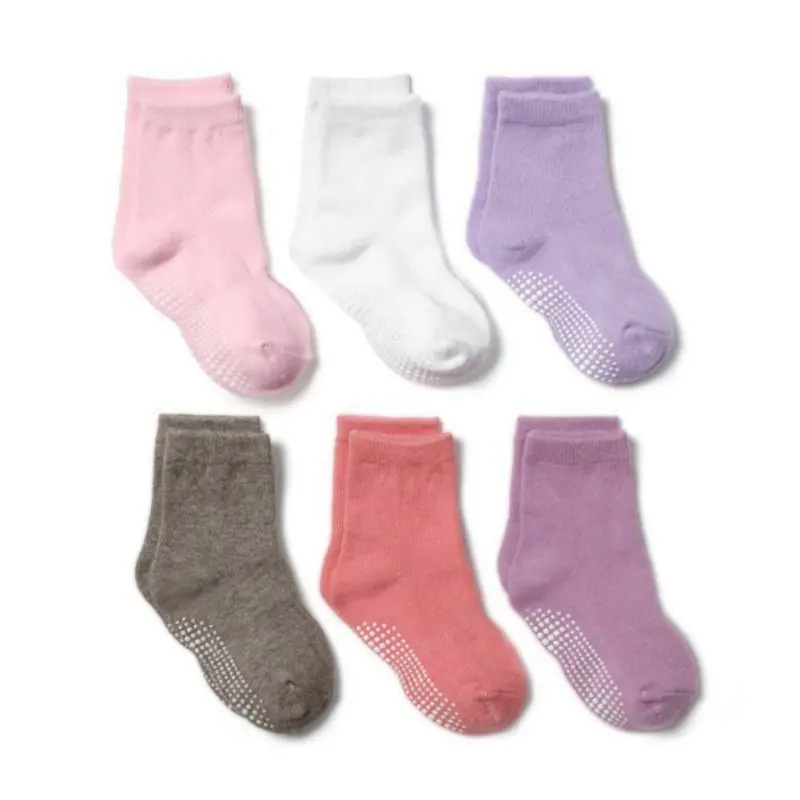 6 Pairs Cotton Soft Socks for Kids Girls Boys Breathable Anti-slip With Rubber Grips Boat Socks for Children Low Cut Socks 0-7Y