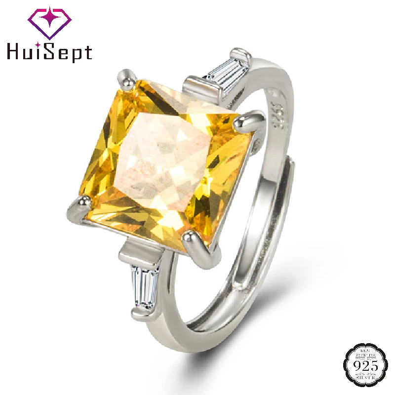 

HuiSept Finger Ring for Women 925 Silver Jewelry Accessories with Citrine Zircon Gemstone Open Rings Wedding Promise Party Gift