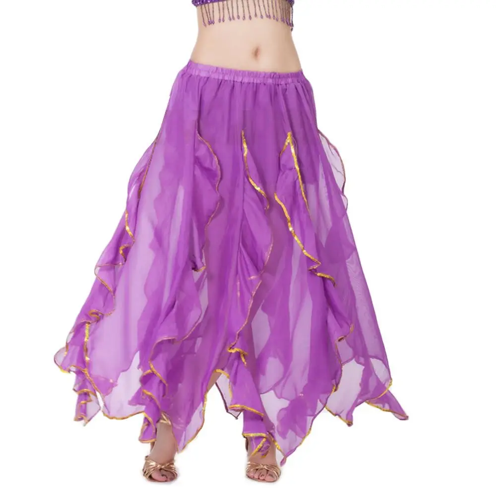 Sparkling Belly Dancing Skirt Women Chiffon Spanish Skirt Shiny Tassels Long Dancing Skirt Show Costumes Belly Dance Accessories