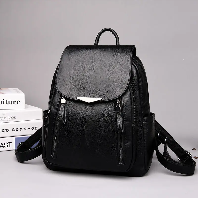 SMOOZA Womens Backpack 2023 Female PU Leather Back Pack Large Capacity School Bag for Girl Double Zipper Fashion Shoulder Bag