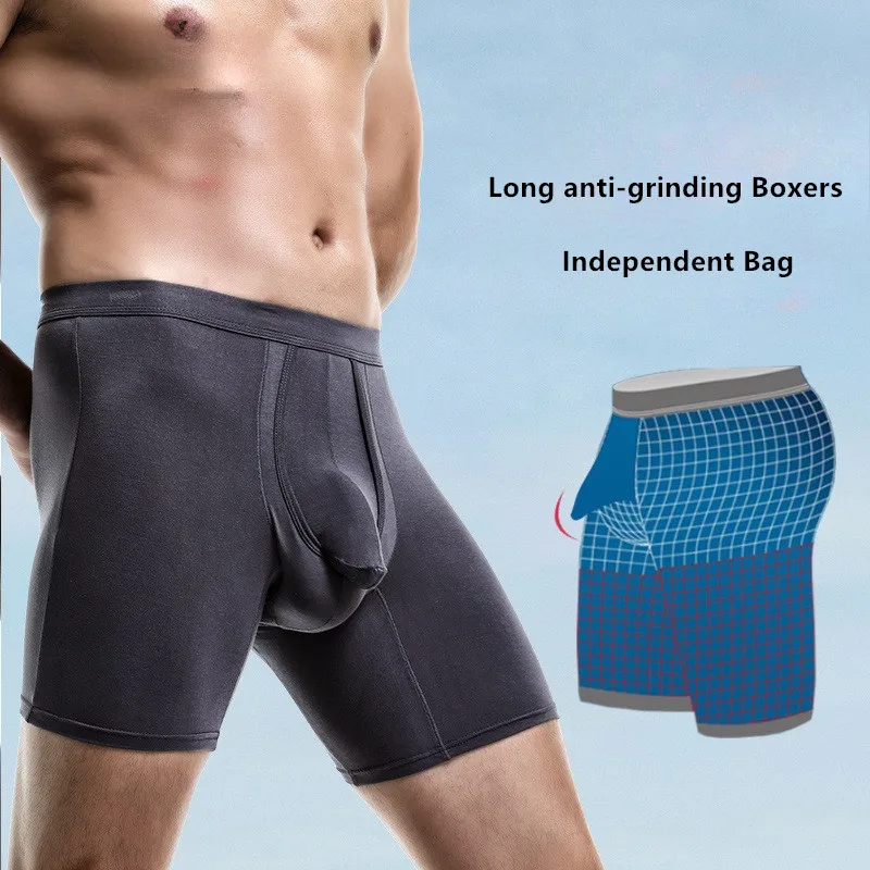Men Long Leg Boxers Briefs Anti-grinding Bullet Separate Pouch Plus Size 5XL 6XL Breathable Sports Underwear Male Extra Panties