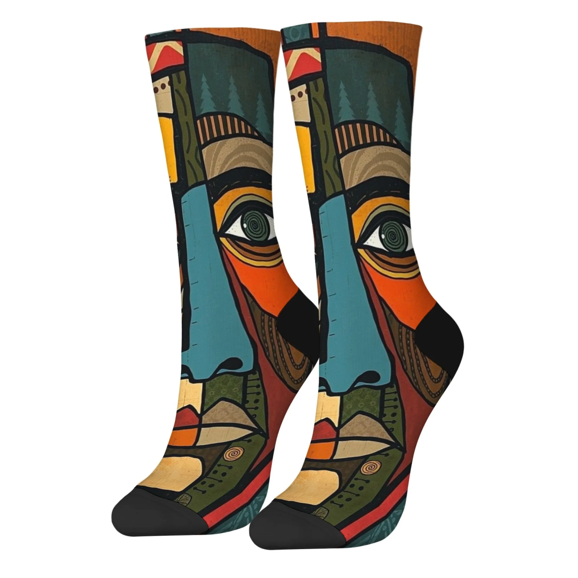 Geometric Abstract Face Socks Retro Fashion Men's Socks Novelty Funny Compression Socks Breathable Non-Slip Casual Sports Socks