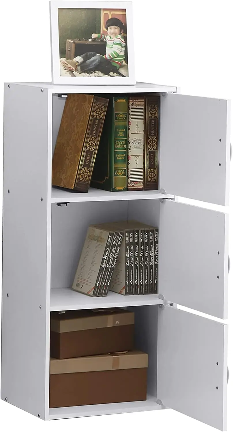 خزانة تخزين بيضاء بثلاثة أبواب مع أرفف، سهلة التجميع، منظم متعدد الأغراض للمكتب المنزلي #4