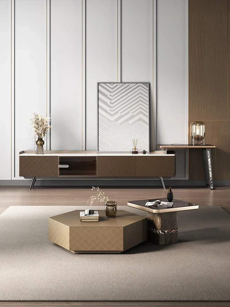 Affordable Long - lasting Light luxury marble TV cabinet, minimalist living room, small unit, high-end expandable