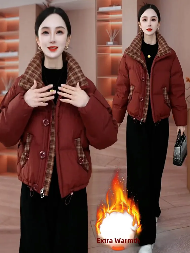 겨울 신상 캐주얼 여성 다운 코튼 재킷 스탠드 칼라 보온 강화 코튼 엄마 옷 한국 스타일 루즈핏