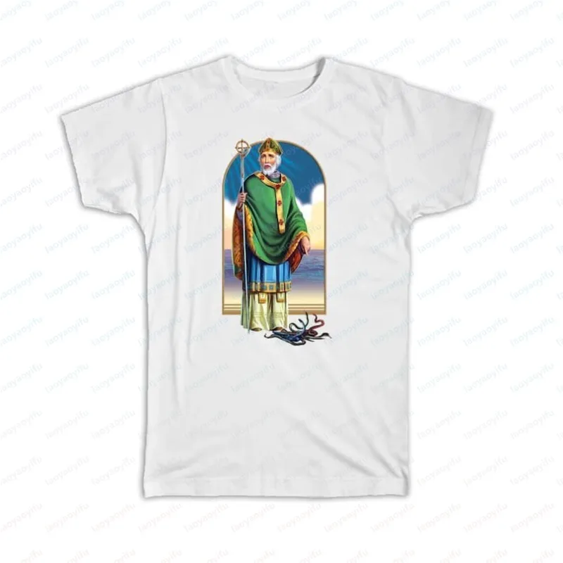 

Saint Patrick T-Shirt Gift Catholic Church Irish Apostle Ireland Religious Staff Snakes Women Clothes Vintage Shirts for Women