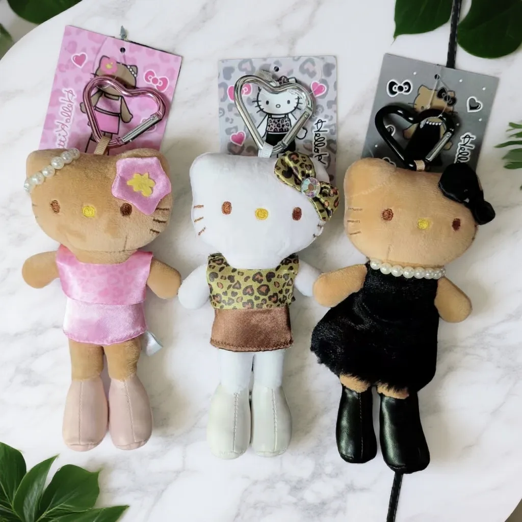 

Lovely Long Leg Hello Kitty Leopard Print Black Skin Love Pendant Plush Doll Cute Schoolbag Keychain Charm Stuffed Toy