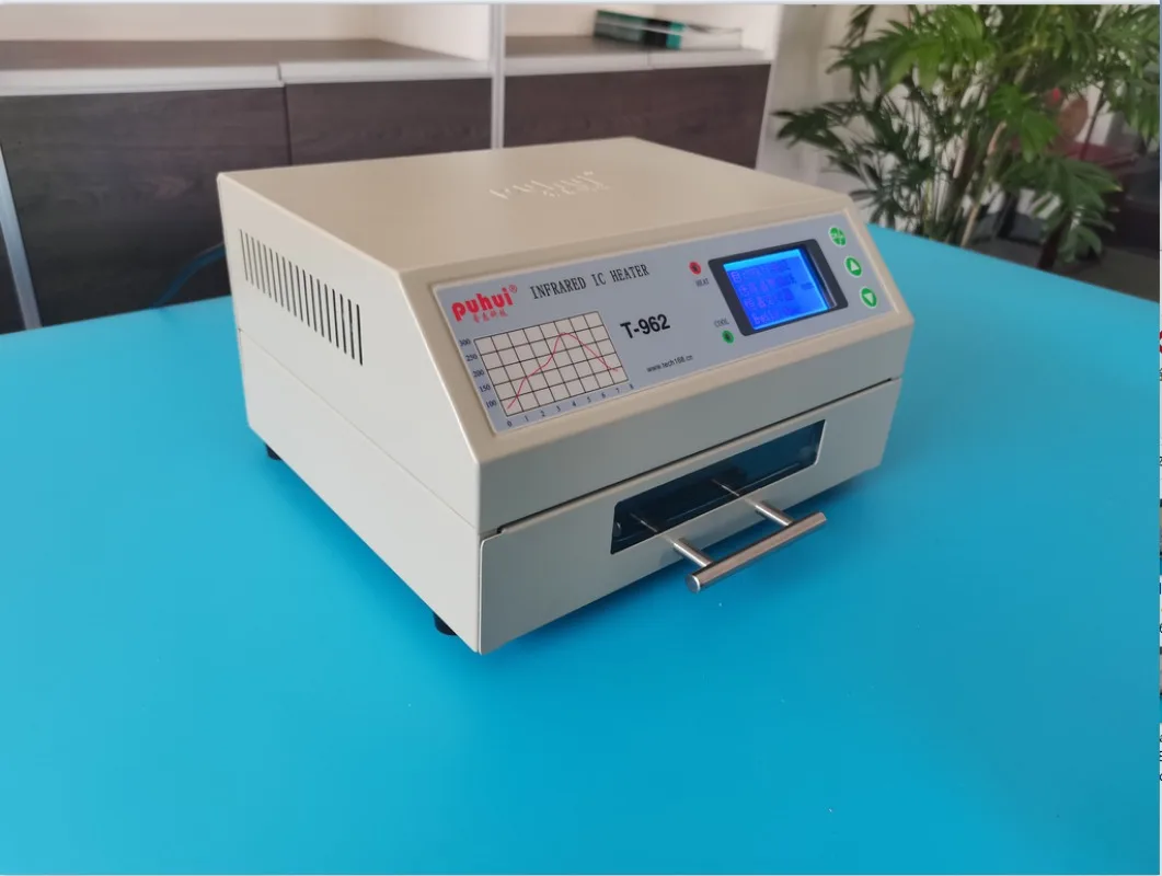 PUHUI T-962 220V Peralatan Reflow Reflow Inframerah dengan Saluran Asap Oven Tungku IC Pemanas BGA Ulang Stasiun