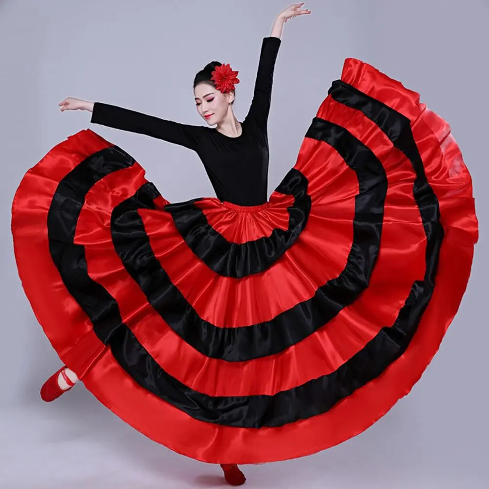 Modischer spanischer Flamenco-Rock aus Satin, große Schaukel, Party, großer Schaukelrock, glatte Ballsaal-Bauchtanzkostüme für Frauen