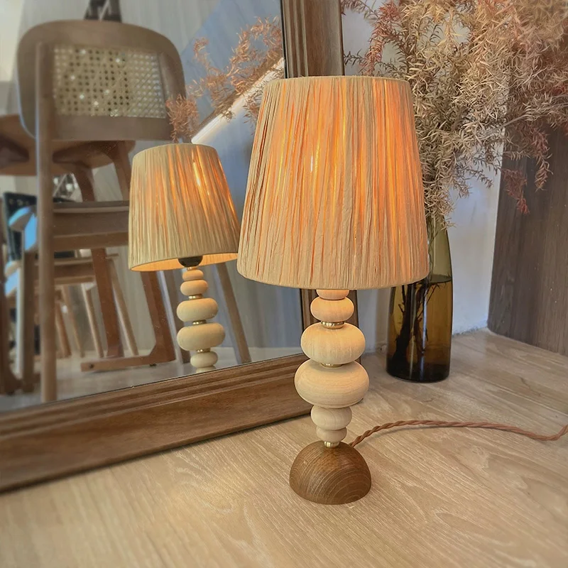 

Оригинальная ретро-настольная лампа из дерева со светодиодами для спальни, кафе, B&B, декоративная прикроватная лампа ручной работы