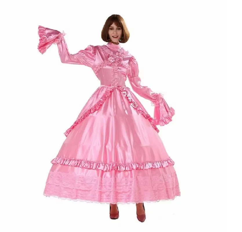 

Lockable Gothic Lolita Sissy Girl Punk Satin Dress Fake Fairy Large Sleeve Clothing Customization