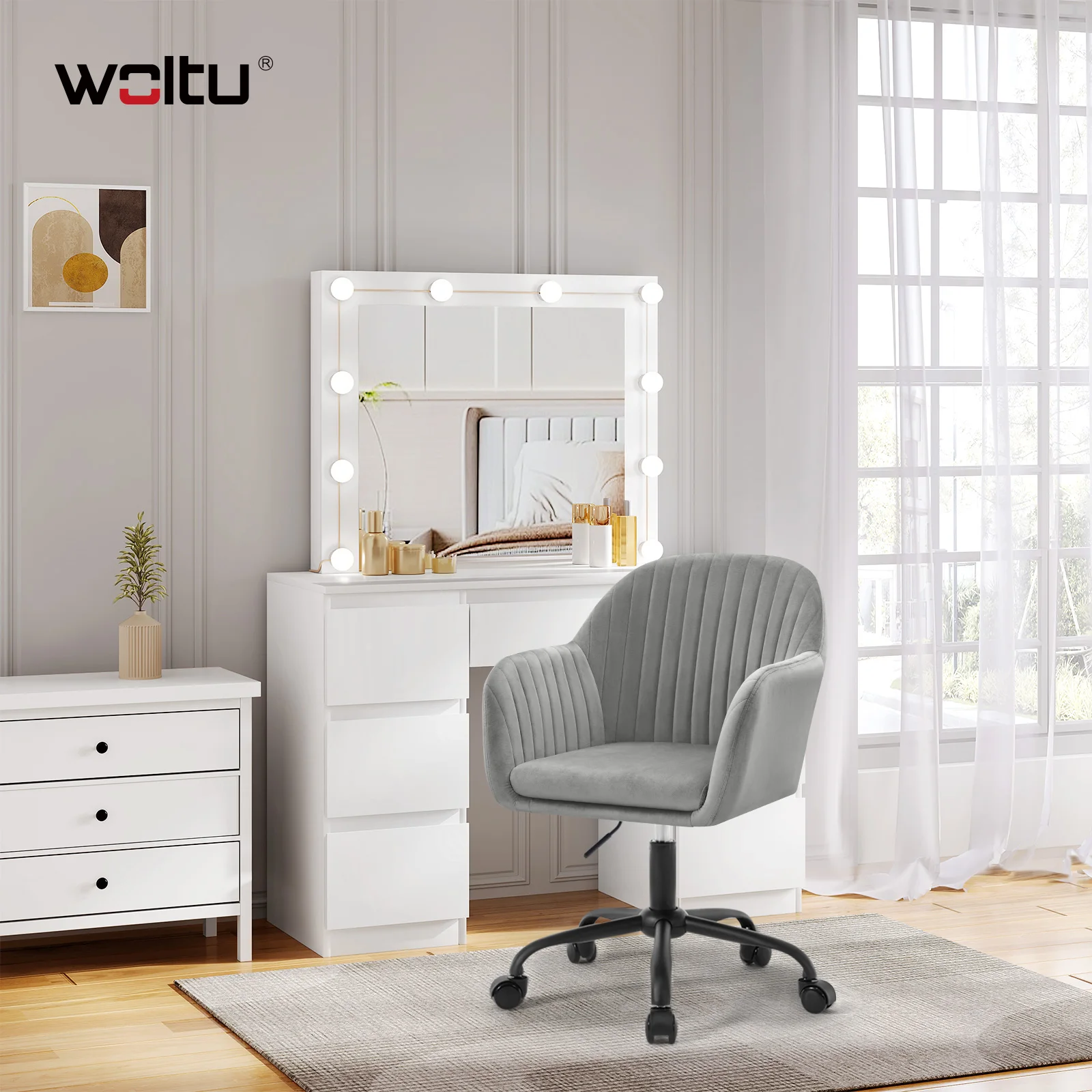 WOLTU Samt-Bürostuhl mit Armlehnen, Rollen, anhebbar, Gaming-Stühle mit hoher Rückenlehne, höhenverstellbar, ergonomischer Arbeits- und Make-up-Stuhl – Detail 22