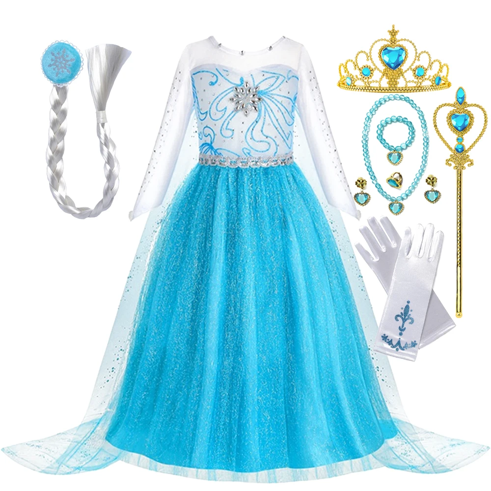 

Elsa Dress Princess Costume Snow Queen Christmas Party Frocks