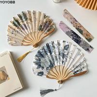Chinese Style Silk Folding Fan Flower Classical Handheld Fan with Fan Cover Photo Prop Tassel Folding Fan Hanfu Accessories