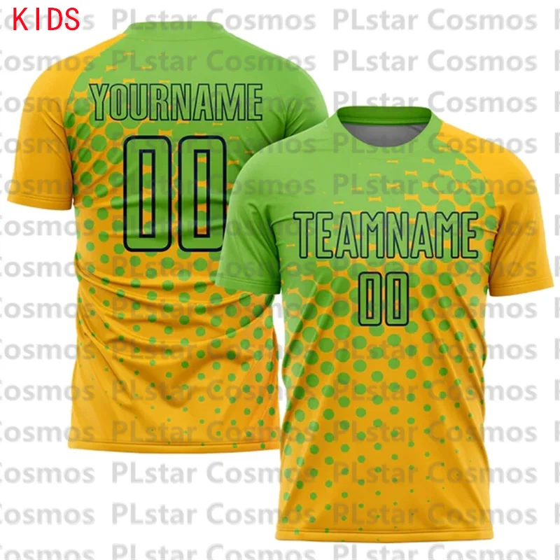 Custom Gold Neon Green-Navy Sublimation Soccer Uniform Jersey 3D Printed Kids Football Jersey Boys Tops Girl Tees