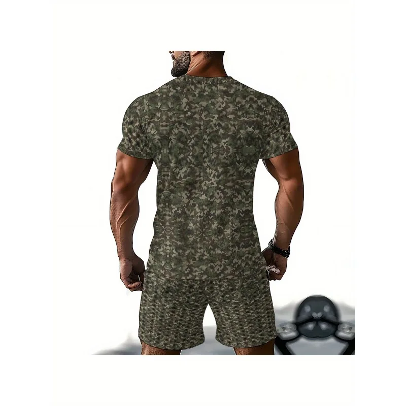 2025 Summer Fashion New Trend Retro Men's T-shirt 3D Digital Printing Creative Casual Round Neck Short Sleeved Shorts Set