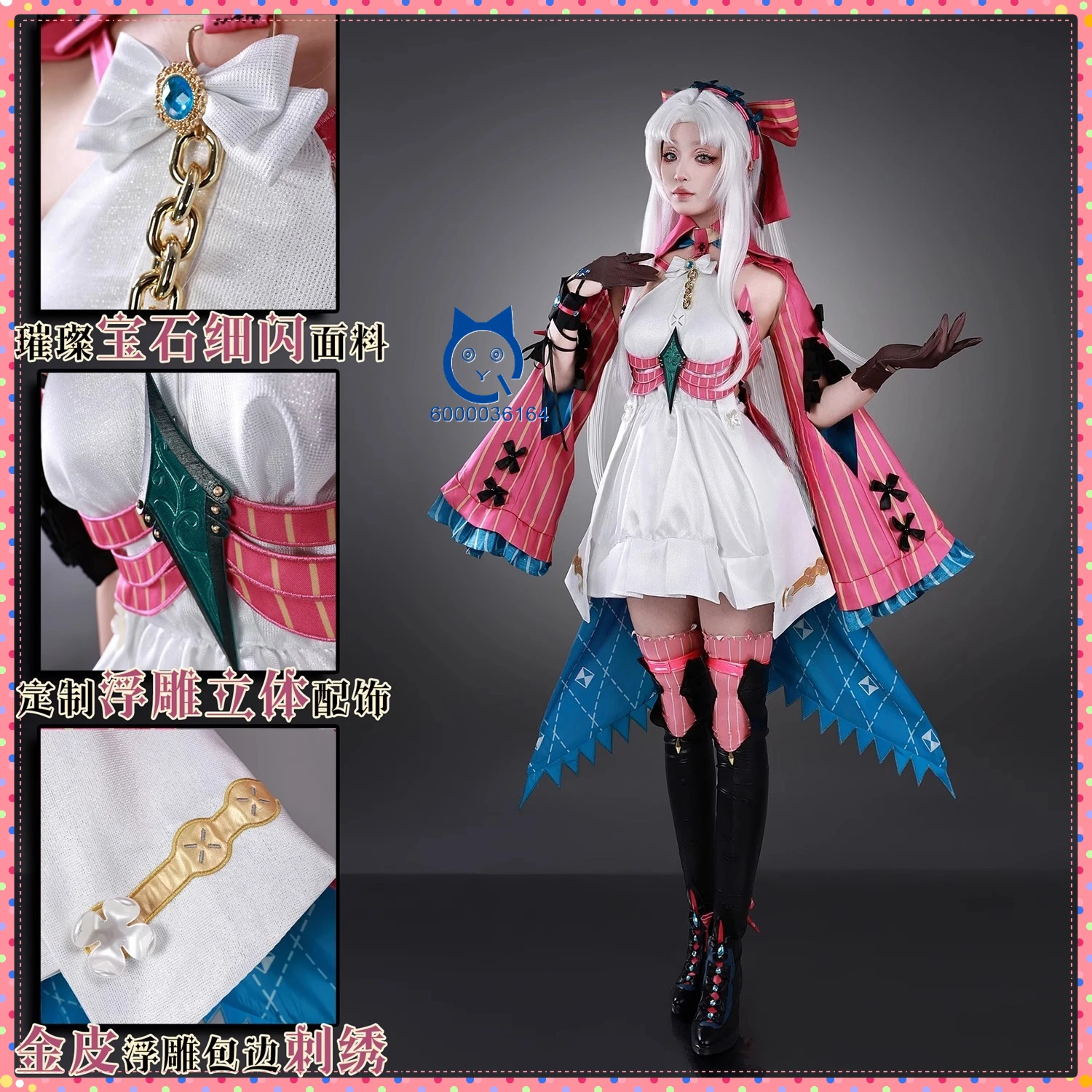 

Hot Game Wuthering Waves Cosplay Costume Anime Carlotta Role Playing Clothes Pink White Dress Wig Women Adult Comic Con Outfit