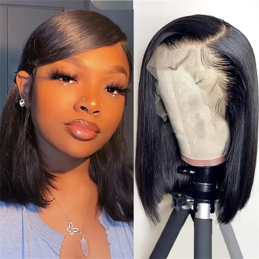 

Black Wig For Women Short Bob Natural Hair Wigs Heat Resistant Hair Replacement Wigs Side Part Lace Straight Hair 180% Density