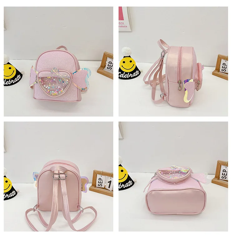 Mochila de PU con forma de corazón para niña, morral escolar transparente con forma de corazón y lazo para guardería, tendencia que combina con todo, BG132