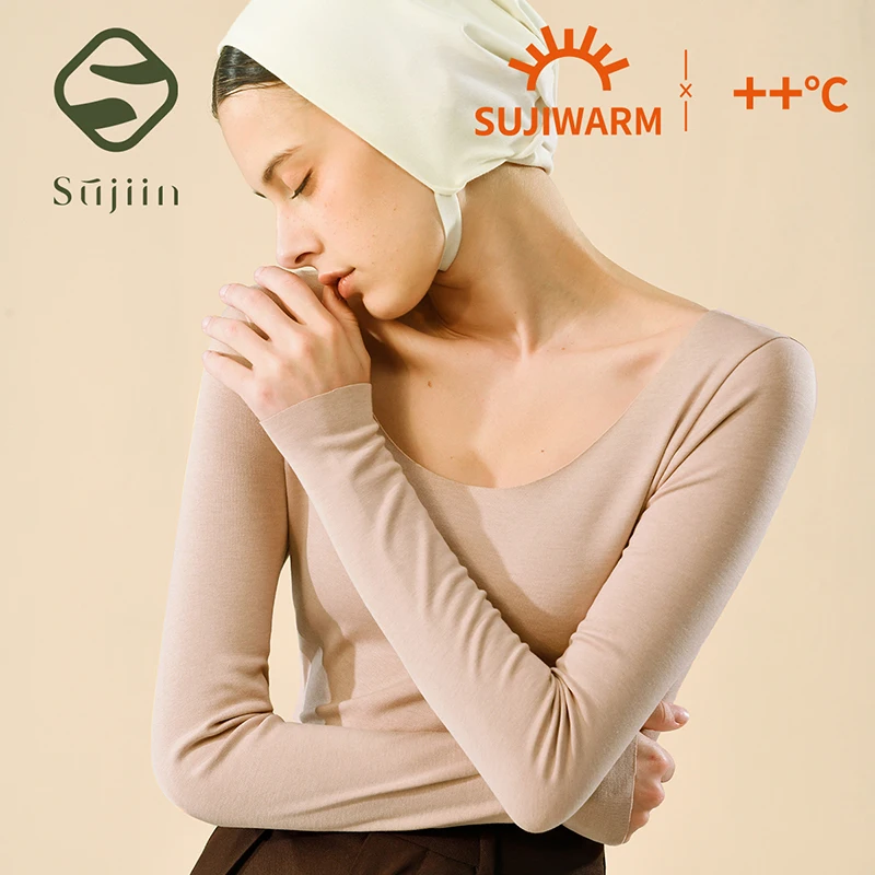 SUJIIN Winter Women's Long Sleeve Thermal Underwear 2026 Autumn Crew Neck Bottoming T-shirt Top Women Soft Slim Undershirt WC031