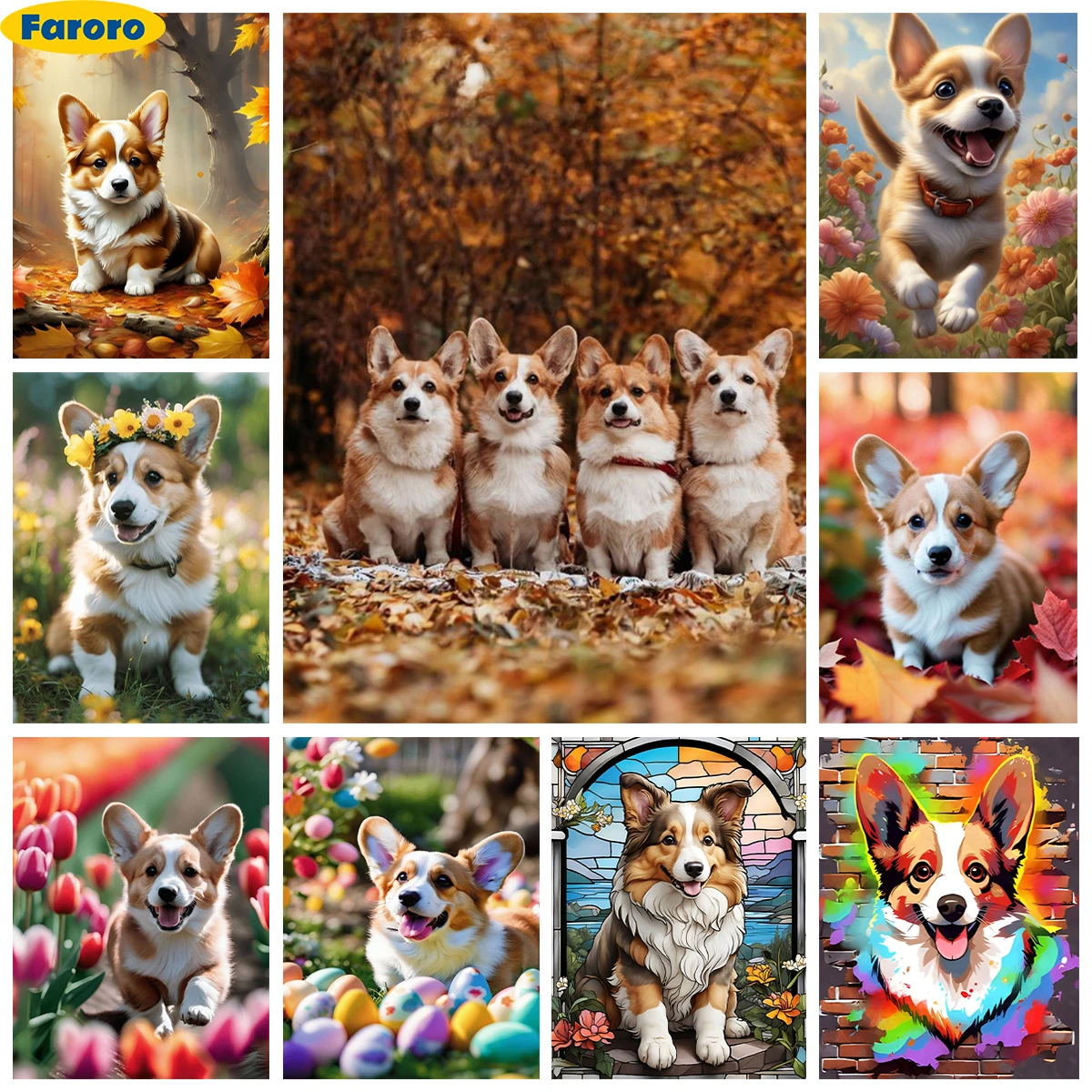 Welsh Corgi 5D AB Diamond Painting Cute Pet Dog Mural Diy Diamond Embroidery Cross Stitch Handmade Child Gift Home Wall Decor