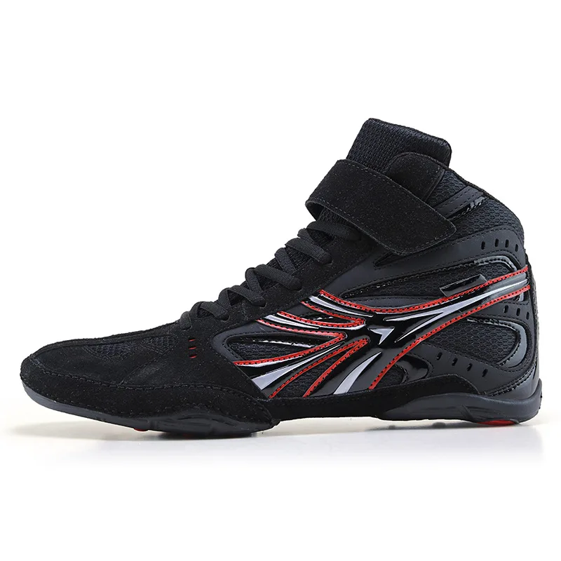 2026 Hook Loop Mid Cut Boxing Shoes Unisex Anti Slip Sanda Fighting Training Sneakers Breathable Light Wrestling Shoes