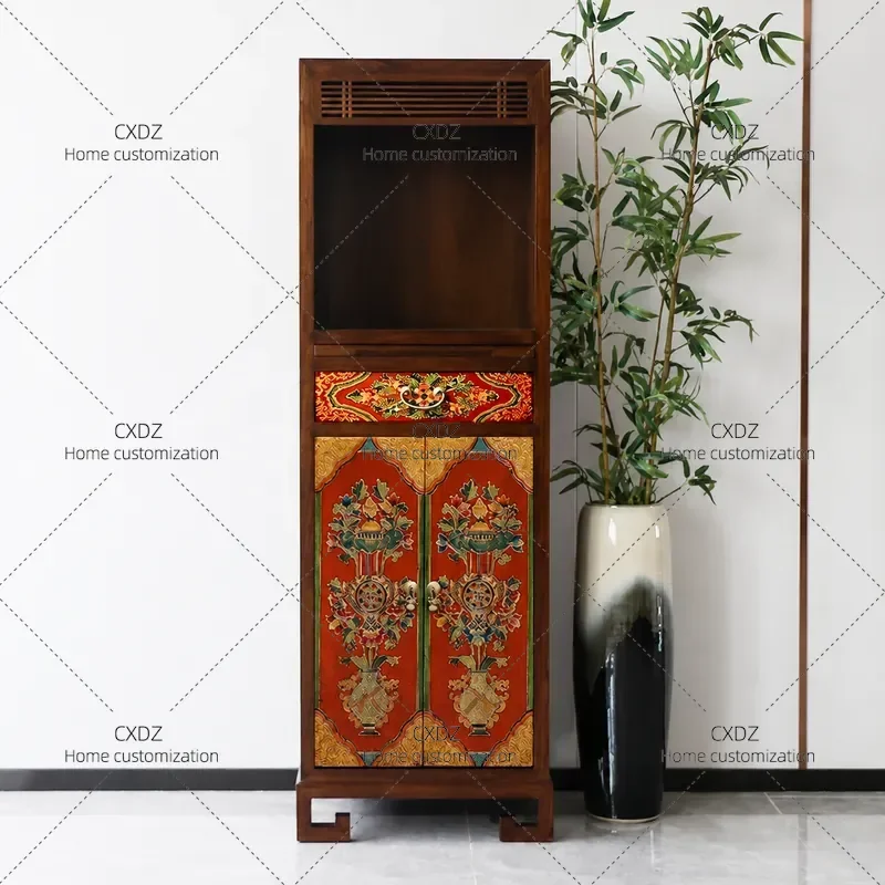 New Chinese Style Solid Wood Shrine Table Buddhist Platform Household Bodhisattva Altar Tibetan Painted Storage Cabinet for
