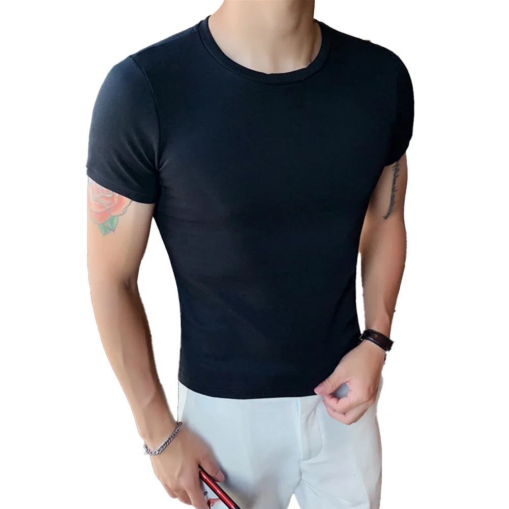 Camiseta informal de manga corta para hombre, camisa interior ajustada, blusa deportiva muscular