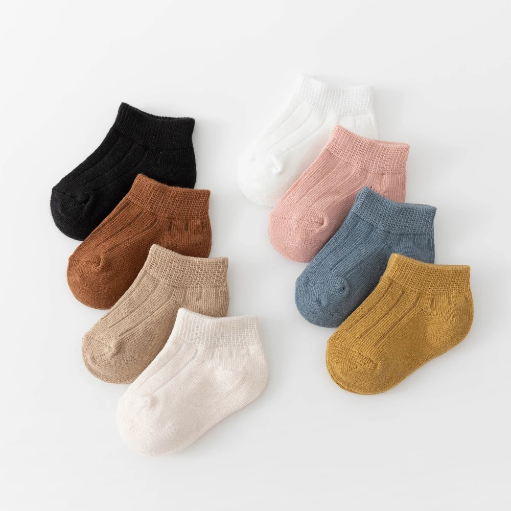 Spring Autumn Children Boys Short Socks Solid Color Ribbed Baby Boys Cotton Socks White Elementary Student Kid Boys Ankle Socks