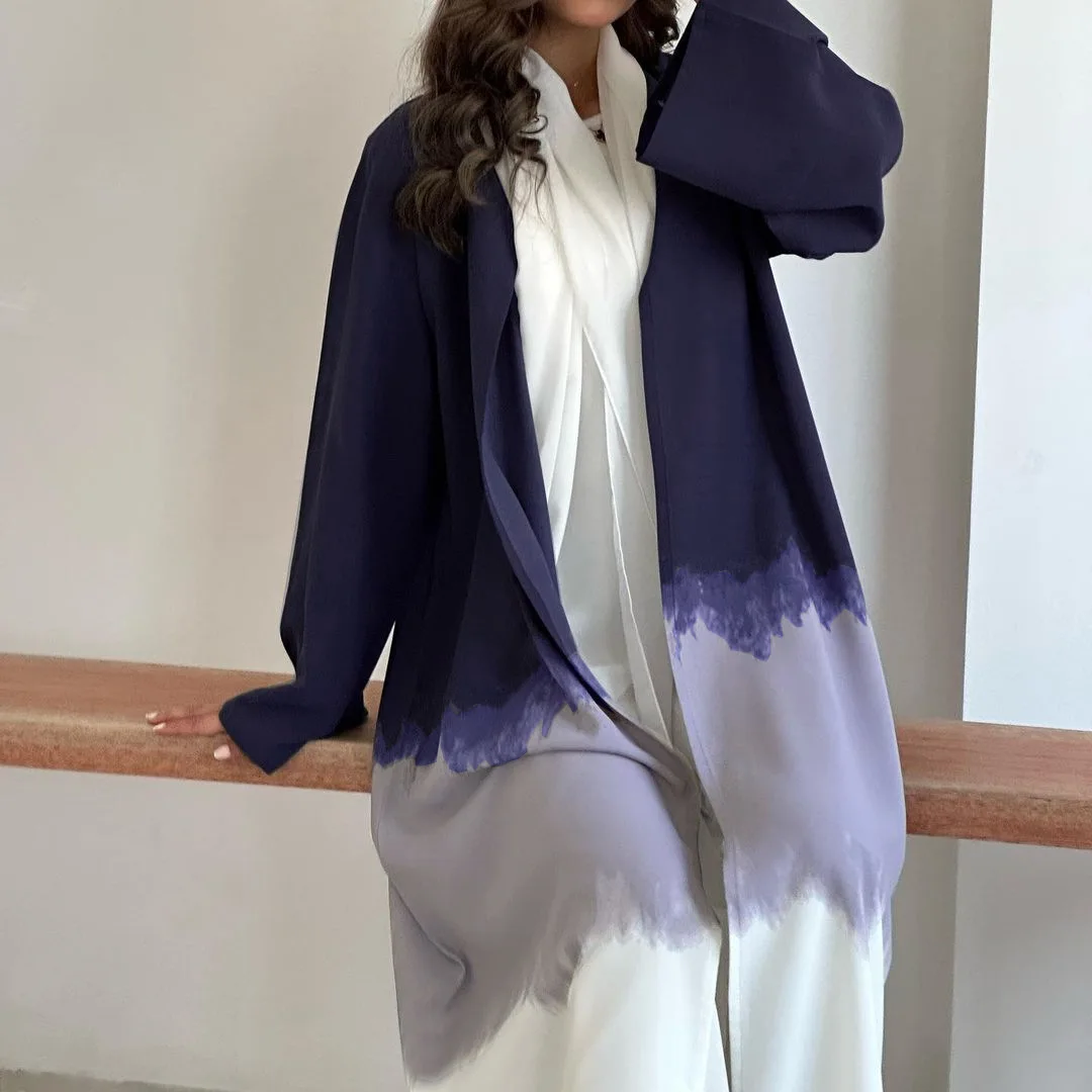 New Muslim Fashion Tie Dyed Kimono Open Abaya for Women Cloak Cardigan Robe Black White Grey Coffee Dubai Islamic Clothing