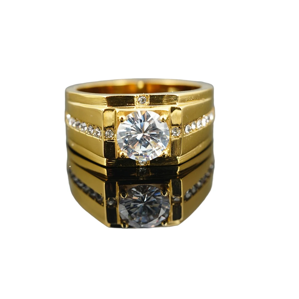 Luxury Gold Silver Color Classic Wedding Ring Men Women Stainless steel Inlaid Round Cubic Zircon Finger Rings Fashion Jewelry
