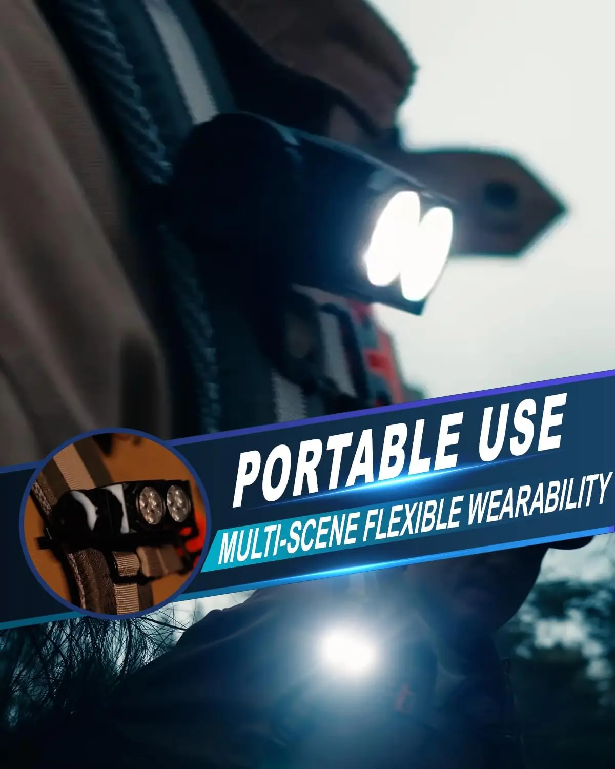 Latarka czołowa LED z możliwością ładowania, magnetyczna, z paskiem na głowę, do użytku na zewnątrz, do biegania, wędkowania, wodoodporna.