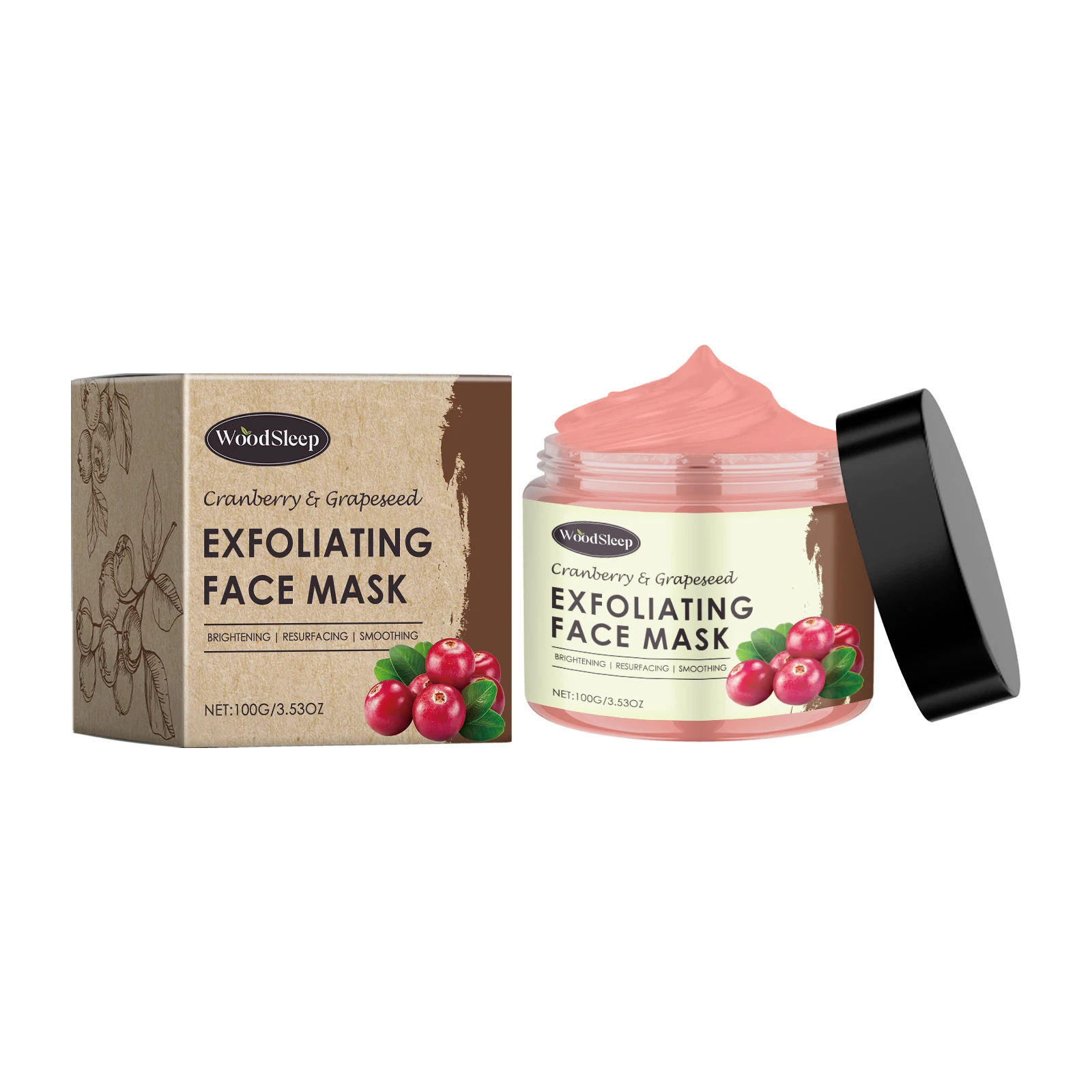 Cranberry- und Grapeseed-Peeling-Gesichtsmaske – Aufhellung und Erneuerung für stumpfe Haut – 100 g/3,53 Unzen Zoll