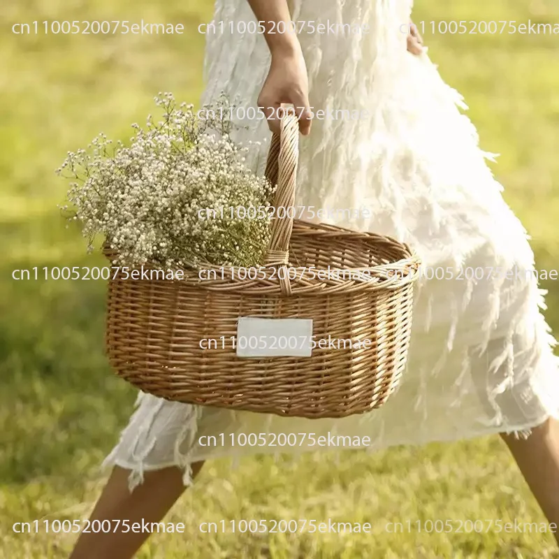Wicker and Willow Woven Hand-held Flower Baskets, Fruit-picking Bamboo Baskets, Bamboo-woven Egg Baskets