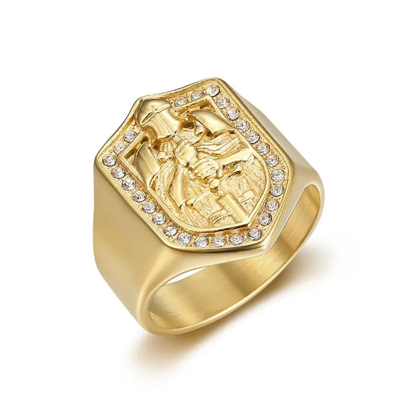 Latest Trend Design rhinestone Crusader Knight Ring gold color Men's Personality Mature Charm Prom Party Jewelry