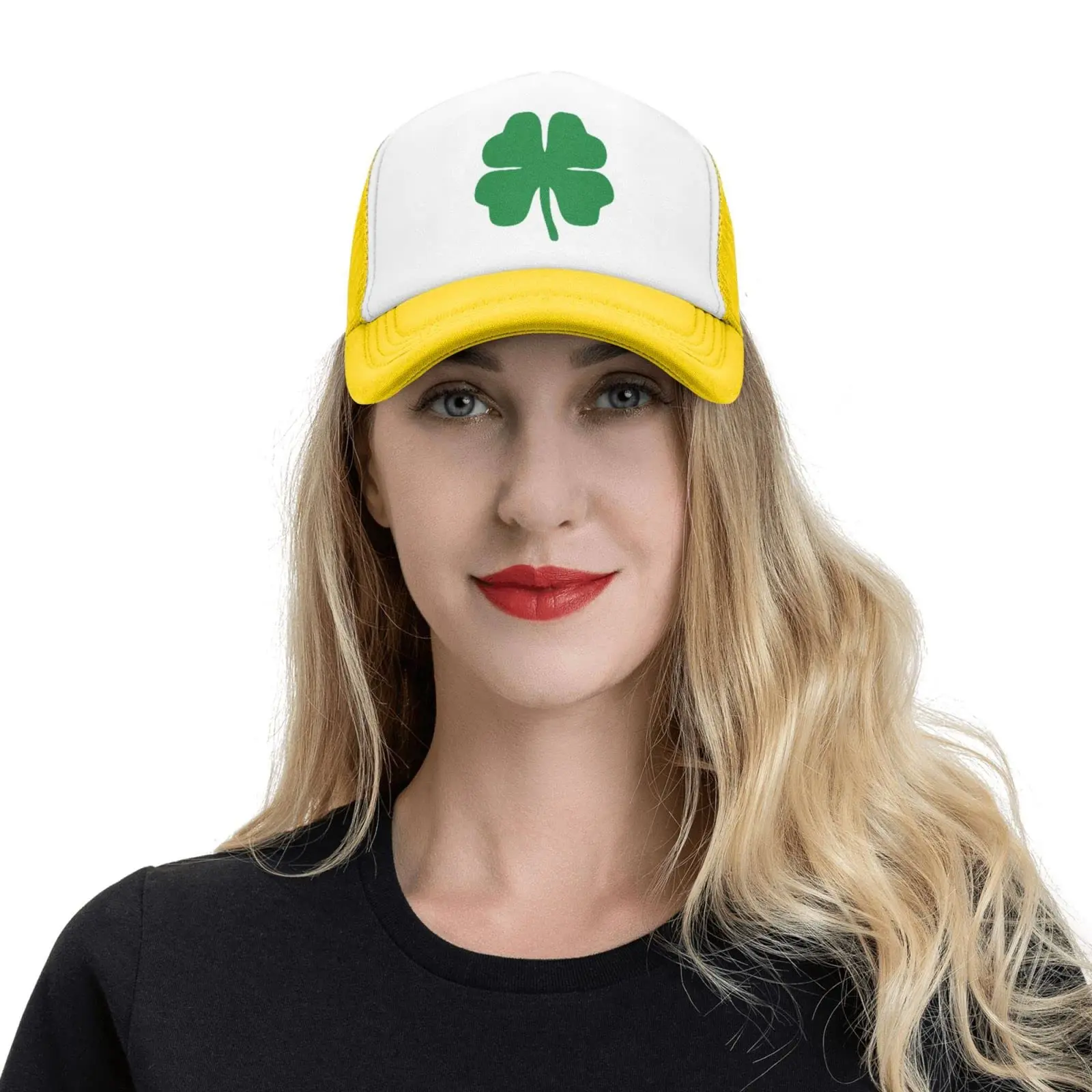 Lucky Green 4 Leaf Clover Trucker Hat - Mesh Baseball Snapback Cap for Men Or Women Outdoors  Daily