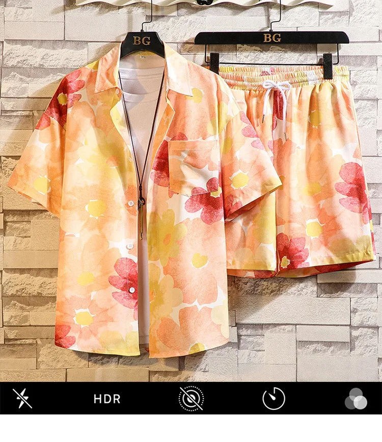 

New daily casual V-neck comfortable half-sleeve set, 3D digital printing personalized customization, street men's style