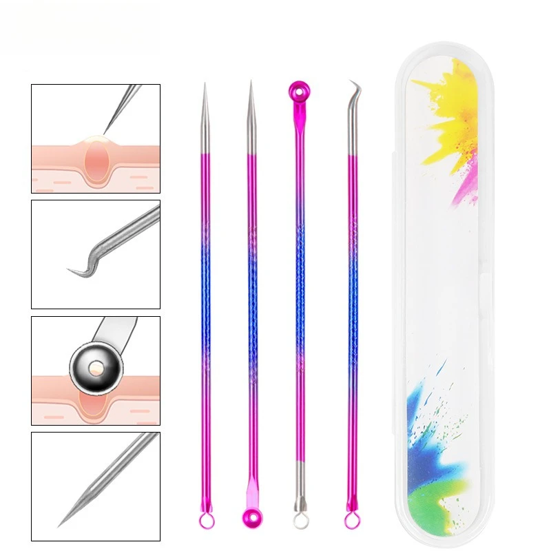 Kit per la rimozione della testa nera in acciaio inossidabile 4 pezzi Strumenti per l'estrazione del comedone in oro rosa Cura delicata delle imperfezioni dell'acne Detergente per il viso per uso domestico