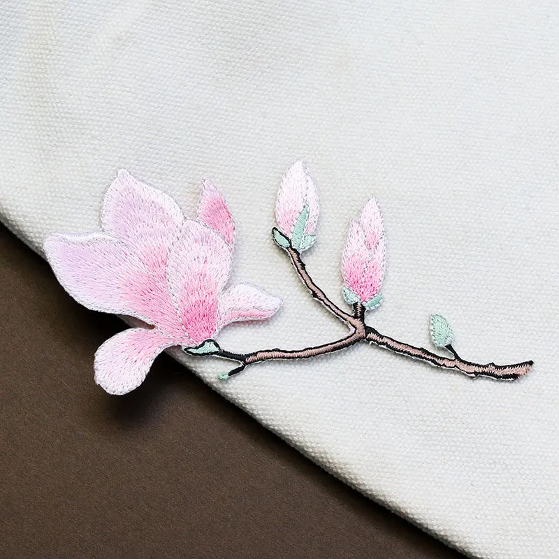 Fresh Magnolia Flower Small Branch Leaf Cloth Decoration DIY Fashion Bag Clothes Multi-color Patch Adhesive Clothing Decals