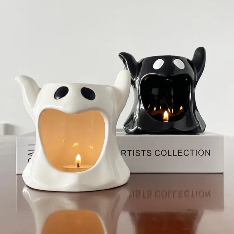 Porcelain Ghost Essential Oil Burner Candle Holder Black White Color Aromatherpay Burner Halloween Festivel Home Decor