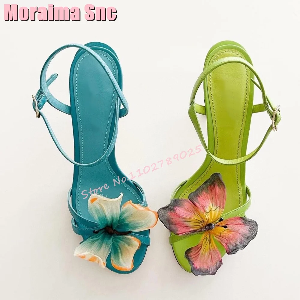 Fashion Butterfly Flower Stiletto High Heel Sandals Round Open Toe Ankle Buckle Strap Sexy Women\'s Shoes Summer Banquet Party