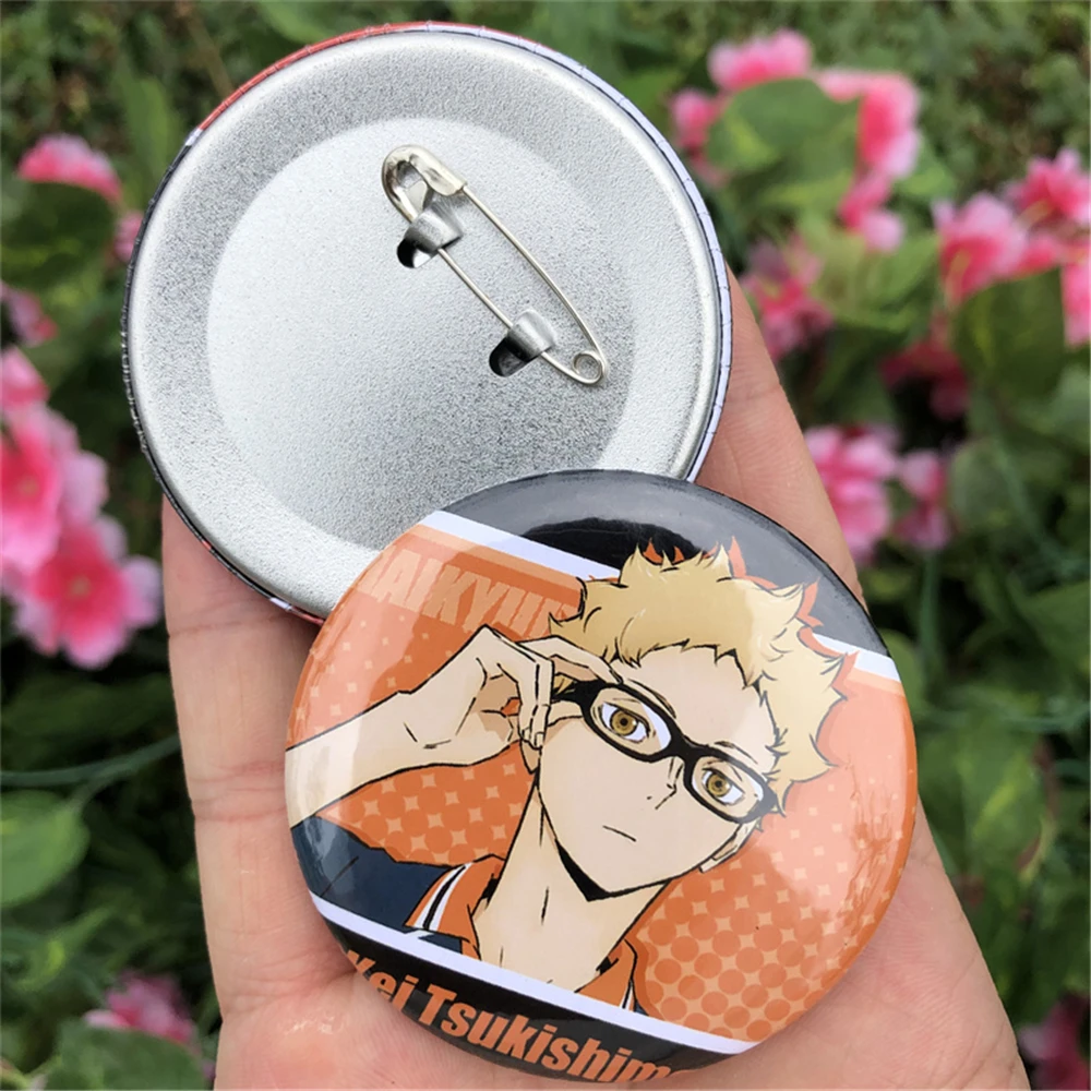 58mm Anime Haikyuu!! Karasuno Shoyo Hinata Tobio Kageyama Cosplay Costume Badge Pin SPTE Tinplate Brooch Accessories