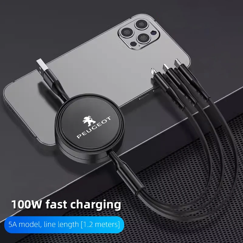 تصفيف السيارة 3 في 1 USB كابل شحن سريع لبيجو 208 3008 308 2008 207 107 508 607 106 406