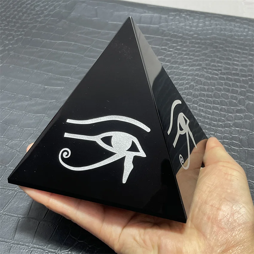 Black Obsidian Eye of Horus Pyramid Lucky Protection Decor Natural Crystal Stone Energy Generator Ancient Egyptian Symbols Gift