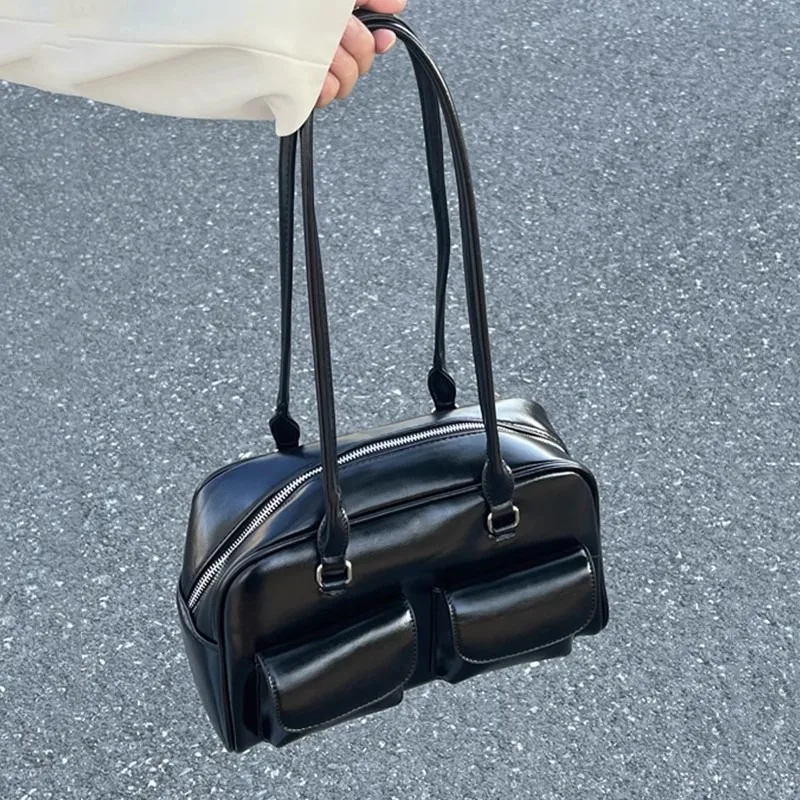 Vintage Burgundy PU Leather Shoulder Bag Large Business Tote Simple Commute Underarm Handbags Purse for Working Women and Ladies