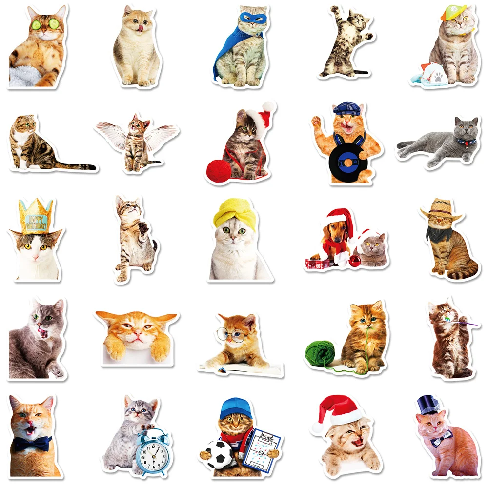 10/30/50pcs Cute Pet Kitten Cat Graffiti Sticker For Luggage Laptop Ipad Skateboard Fridge Car Journal Helmet Sticker Wholesale