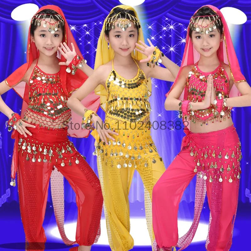 Traje de dança do ventre chiffon para crianças, performance de palco, cosplay para crianças, roupas para meninas, roupas indianas